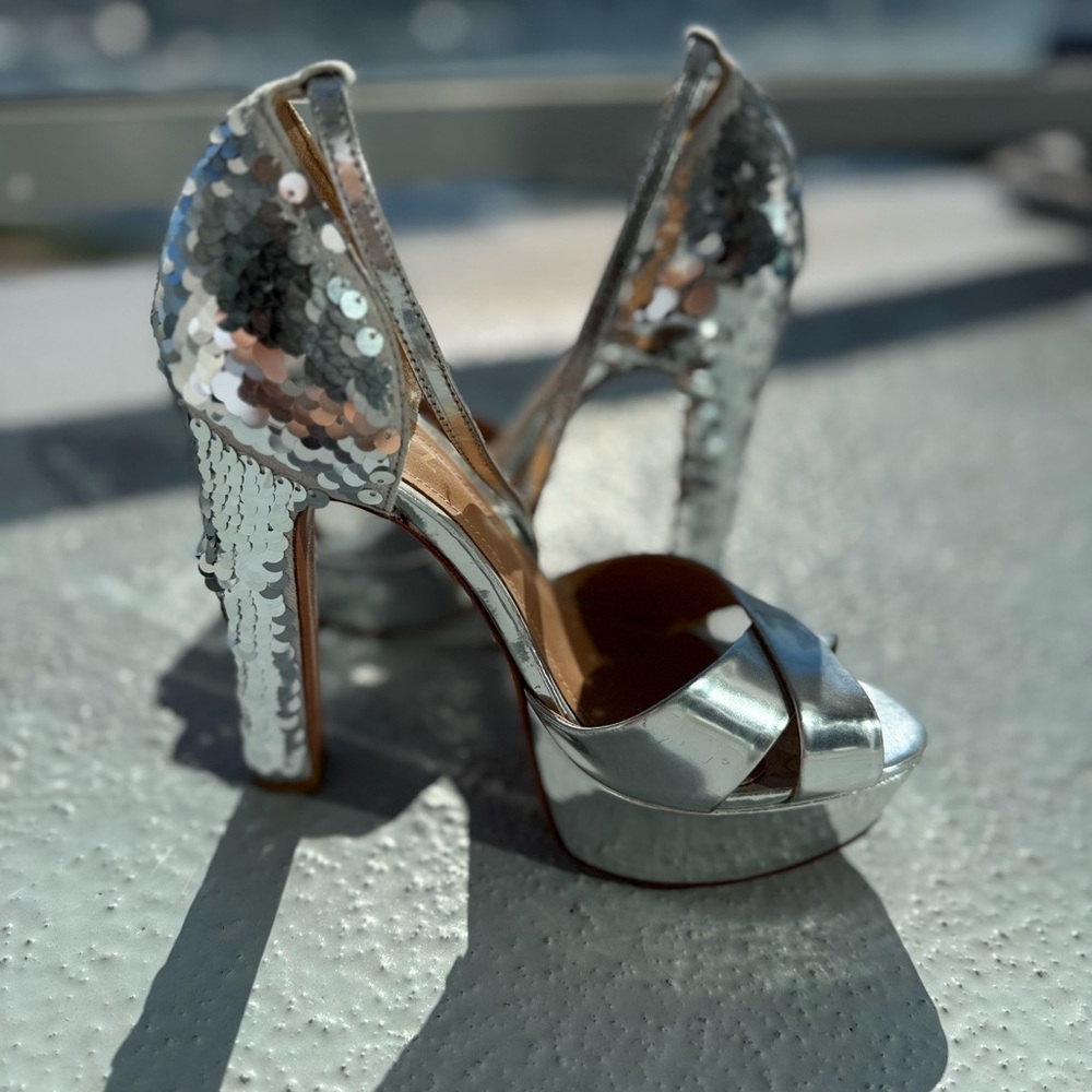 Glamorous Silver Sequin Platform Heels